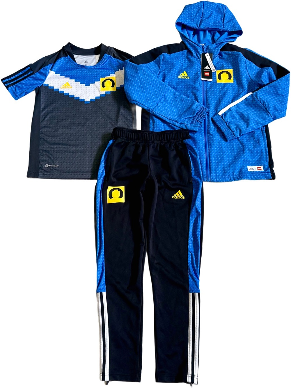 Adidas Boys size 8-10 small Blue, Black & Yellow 3-Piece Athletic Set BUNDLE!